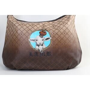L.A.M.B. By Gwen Stefani Large Brown Coated Canvas Hobo Bag Signature Logo Print